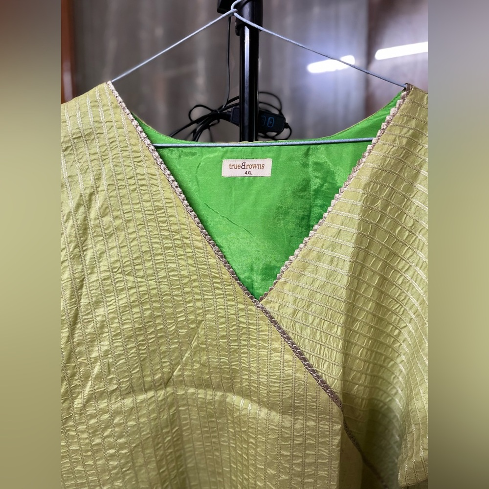 Brand New!TruBrowns Pure Silk English Green Kurta;Beautiful Parrot Green Lining - Picture 7 of 13